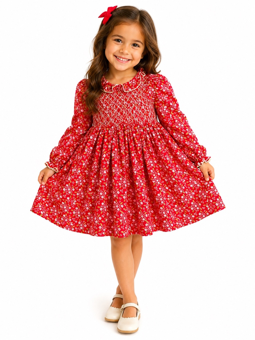 Shrimp and Grits  Floral Smocked Long-Sleeve Kids Dress
